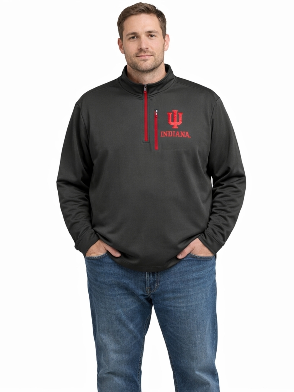 Stadium Athletics XXL Gray Indiana University Quarter Zip Pullover Logo
